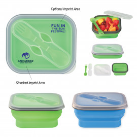 Product: COLLAPSIBLE FOOD CONTAINER WITH DUAL UTENSIL