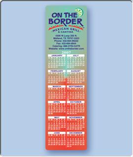 2 x 7 Bookmark calendar printed on 12 point board stock