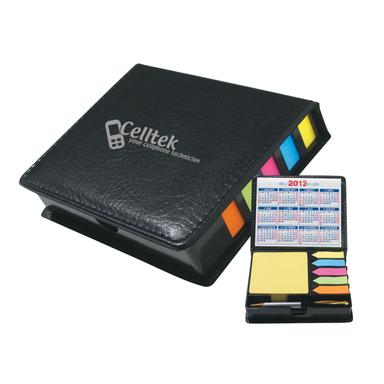 SQUARE LEATHER LOOK CASE OF STICKY NOTES WITH CALENDAR & PEN