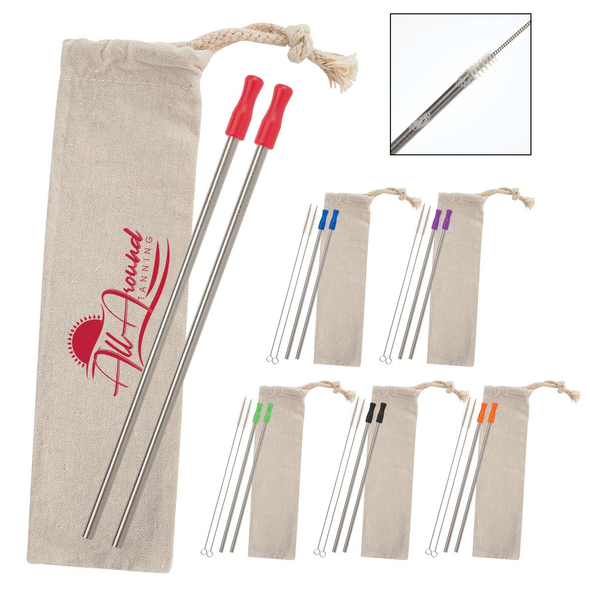 2-PACK STAINLESS STRAW KIT WITH COTTON POUCH