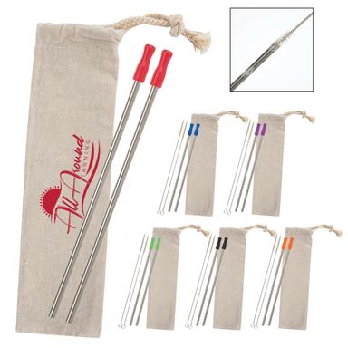 2-PACK STAINLESS STRAW KIT WITH COTTON POUCH