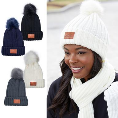 LEEMAN™ KNIT BEANIE WITH FUR POM POM